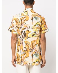 Chemise à manches courtes en lin à fleurs orange Etro