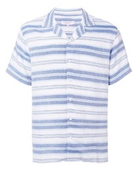 Chemise à manches courtes en lin à rayures horizontales bleu clair