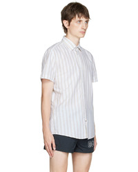Chemise à manches courtes en lin à rayures verticales blanche BOSS