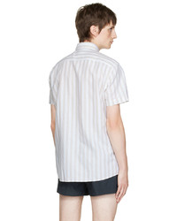 Chemise à manches courtes en lin à rayures verticales blanche BOSS