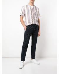 Chemise à manches courtes en lin à rayures verticales blanche Onia