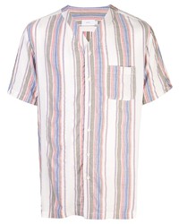 Chemise à manches courtes en lin à rayures verticales blanche Onia