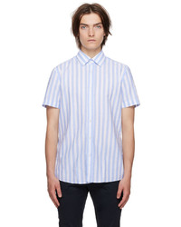 Chemise à manches courtes en lin à rayures verticales bleu clair BOSS