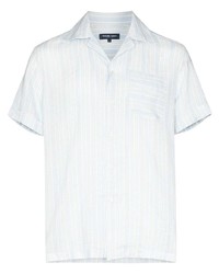Chemise à manches courtes en lin à rayures verticales bleu clair Frescobol Carioca