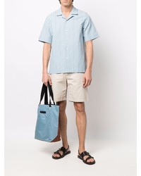 Chemise à manches courtes en lin à rayures verticales bleu clair Paul Smith