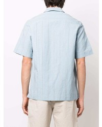 Chemise à manches courtes en lin à rayures verticales bleu clair Paul Smith