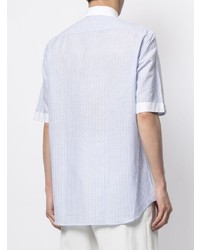 Chemise à manches courtes en lin à rayures verticales bleu clair Stefano Ricci