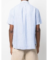 Chemise à manches courtes en lin à rayures verticales bleu clair Polo Ralph Lauren