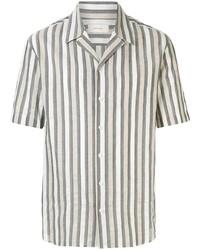 Chemise à manches courtes en lin à rayures verticales grise Cerruti 1881
