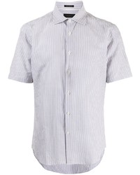 Chemise à manches courtes en lin à rayures verticales grise D'urban