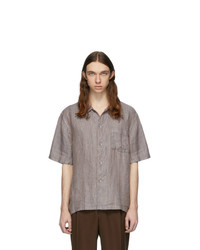 Chemise à manches courtes en lin à rayures verticales marron