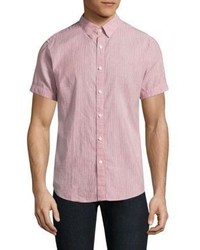 Chemise à manches courtes en lin à rayures verticales rose