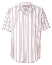 Chemise à manches courtes en lin à rayures verticales rose Cerruti 1881