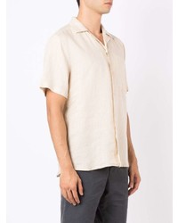 Chemise à manches courtes en lin beige Hugo