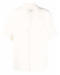 Chemise à manches courtes en lin beige Nanushka