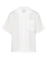 Chemise à manches courtes en lin blanche Prada