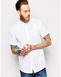 Chemise à manches courtes en lin blanche Selected