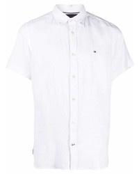 Chemise à manches courtes en lin blanche Tommy Hilfiger