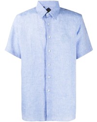 Chemise à manches courtes en lin bleu clair Billionaire