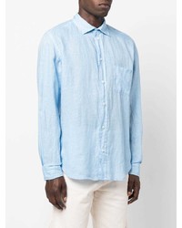 Chemise à manches courtes en lin bleu clair Malo