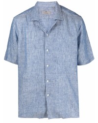 Chemise à manches courtes en lin bleu clair Canali