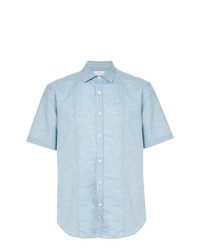Chemise à manches courtes en lin bleu clair Cerruti 1881