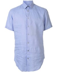Chemise à manches courtes en lin bleu clair Giorgio Armani
