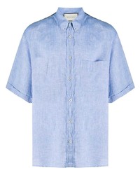 Chemise à manches courtes en lin bleu clair Gucci