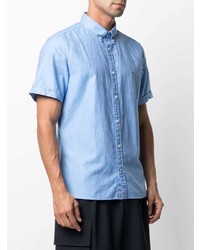 Chemise à manches courtes en lin bleu clair Tommy Hilfiger