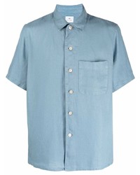 Chemise à manches courtes en lin bleu clair PS Paul Smith
