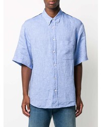 Chemise à manches courtes en lin bleu clair Gucci