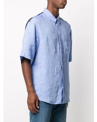 Chemise à manches courtes en lin bleu clair Gucci