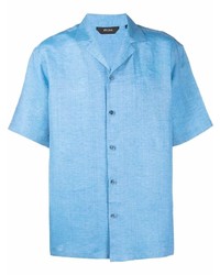 Chemise à manches courtes en lin bleu clair Z Zegna