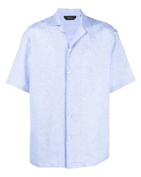 Chemise à manches courtes en lin bleu clair Z Zegna