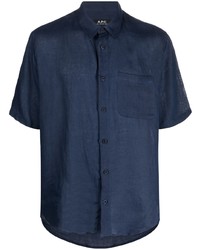 Chemise à manches courtes en lin bleu marine A.P.C.