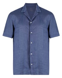 Chemise à manches courtes en lin bleu marine Altea