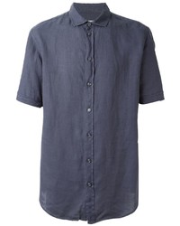 Chemise à manches courtes en lin bleu marine Armani Collezioni