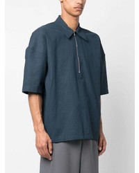 Chemise à manches courtes en lin bleu marine Jil Sander