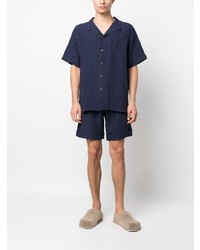 Chemise à manches courtes en lin bleu marine Marané