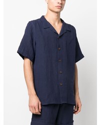 Chemise à manches courtes en lin bleu marine Marané