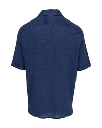 Chemise à manches courtes en lin bleu marine Isaia