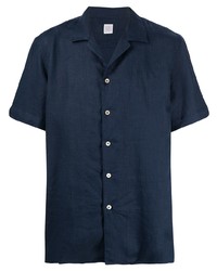 Chemise à manches courtes en lin bleu marine Eleventy