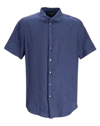 Chemise à manches courtes en lin bleu marine Emporio Armani