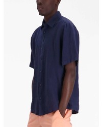 Chemise à manches courtes en lin bleu marine BOSS