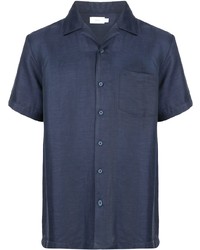 Chemise à manches courtes en lin bleu marine Onia