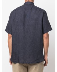 Chemise à manches courtes en lin bleu marine Tommy Hilfiger