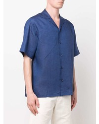 Chemise à manches courtes en lin bleu marine Zegna