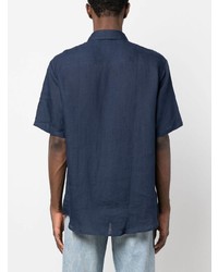 Chemise à manches courtes en lin bleu marine A.P.C.