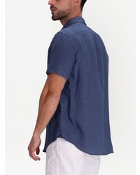Chemise à manches courtes en lin bleu marine Emporio Armani