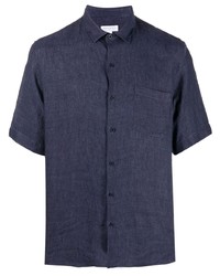 Chemise à manches courtes en lin bleu marine Sunspel